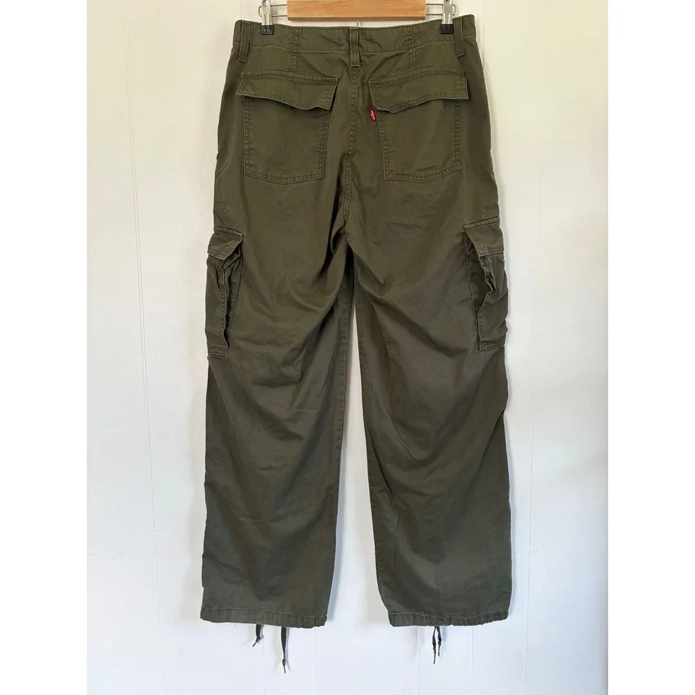 Levis 94 Baggy Cargo Pants Olive Green Womens 30 Wide Leg Utility Streetwear - Picture 3 of 9